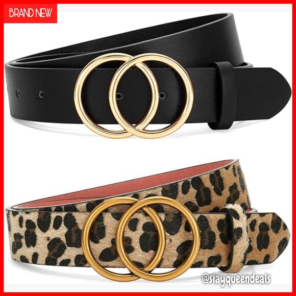 Women\'s Faux Leather Double O Ring Buckle Belt Set - 2 Pack main image 7